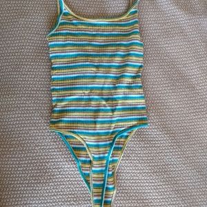 Blue, Yellow, Red, White Striped Bodysuit